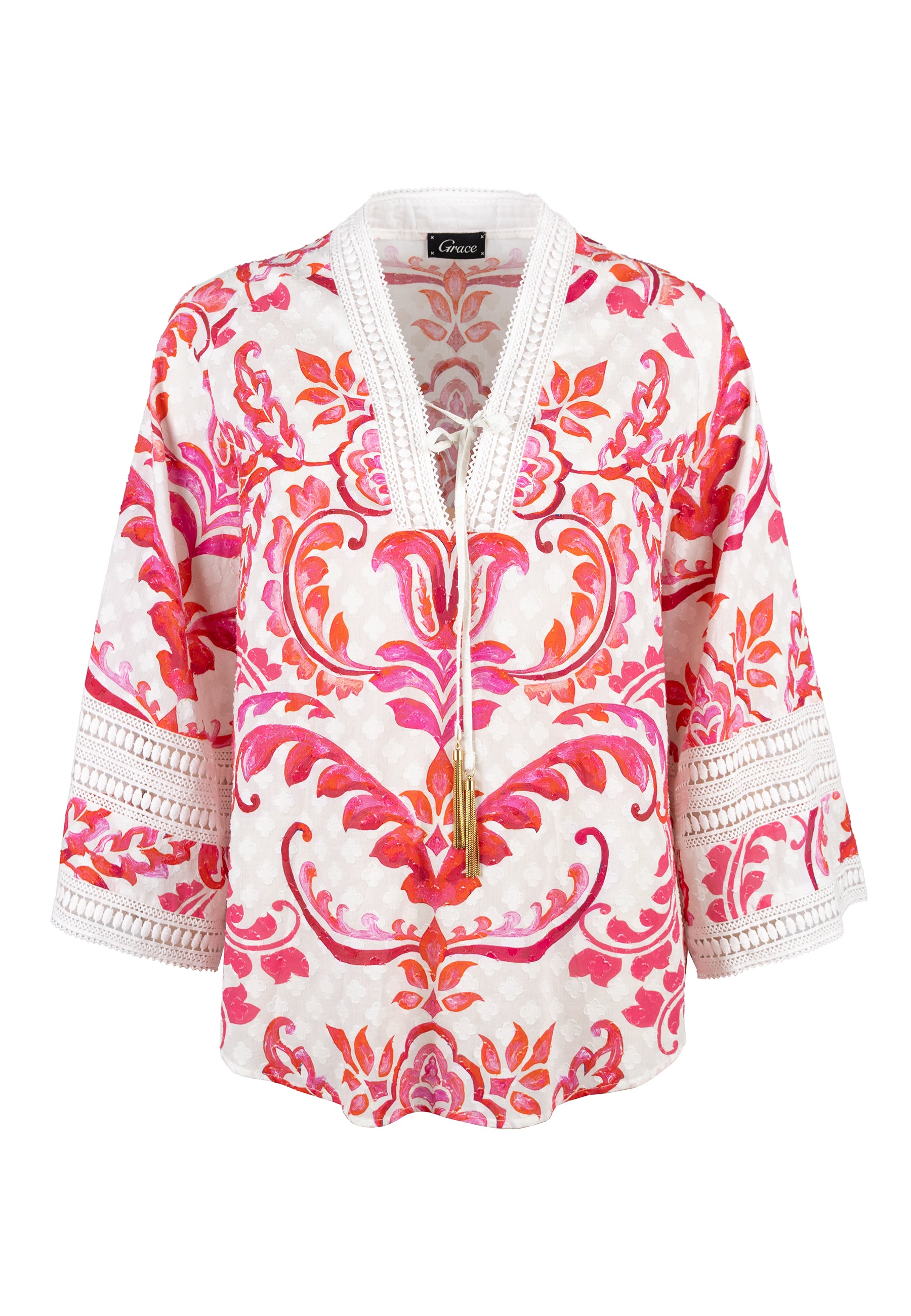 Grace Fashion Boho-Bluse mit floralem Ornamentmuster