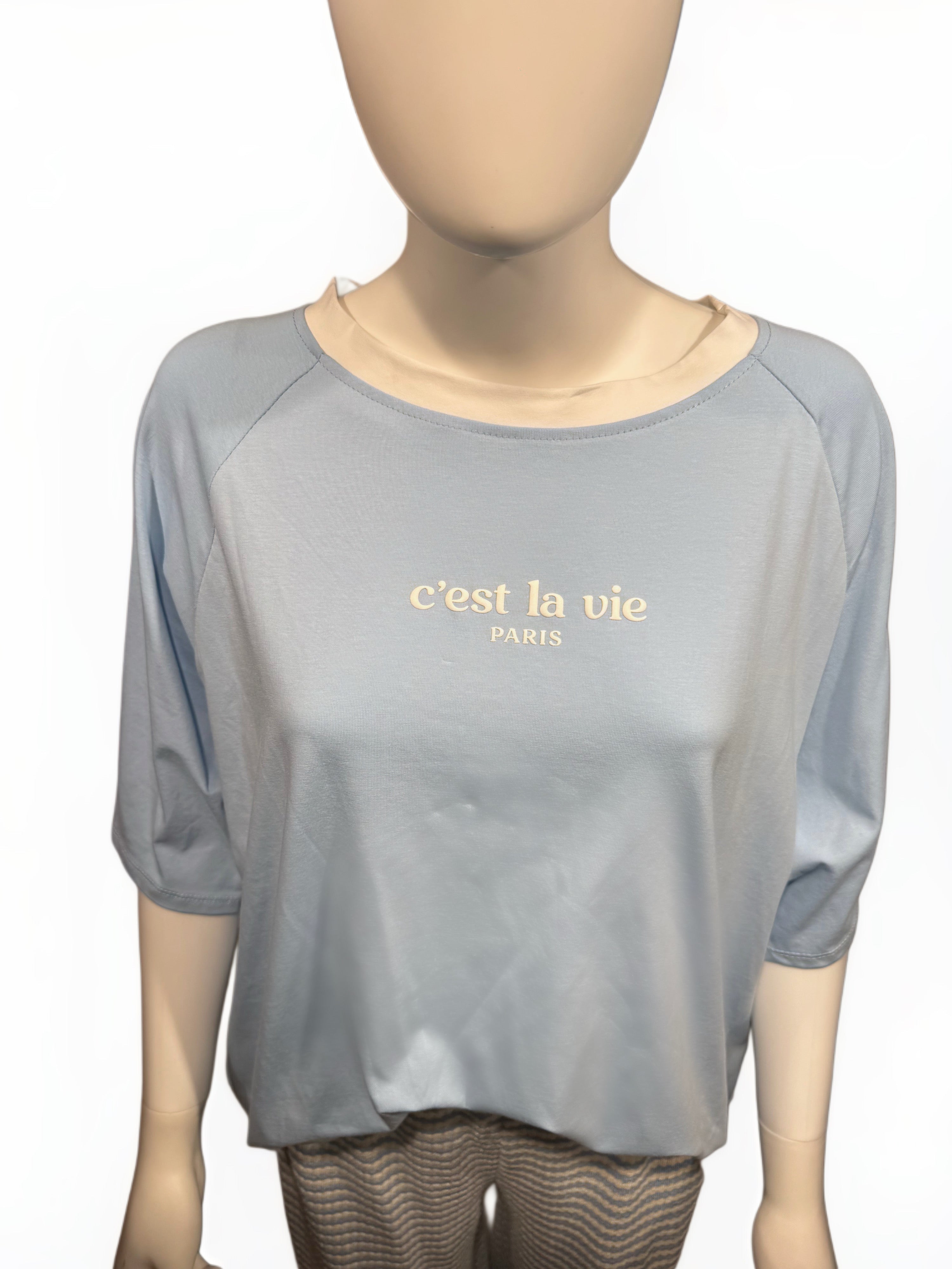 It-Pieces T-Shirt " c'est la vie" hellblau