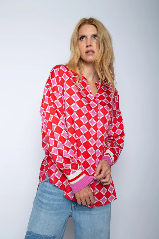 Emily Van Den Bergh Bluse Geometric mit Strickmanschette