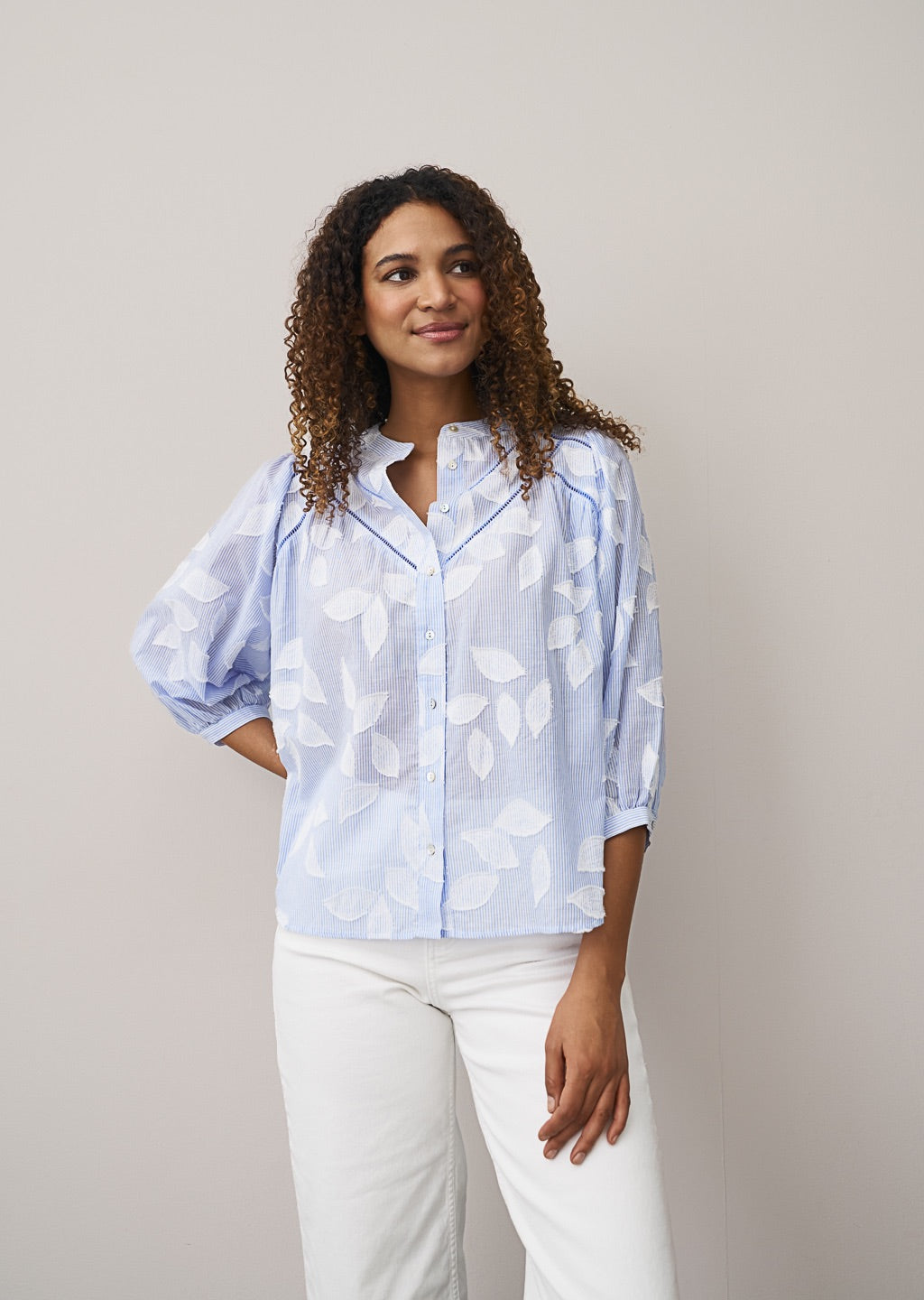 0039 Italy Bluse BLUSE FAVIOLA FANCY hellblau
